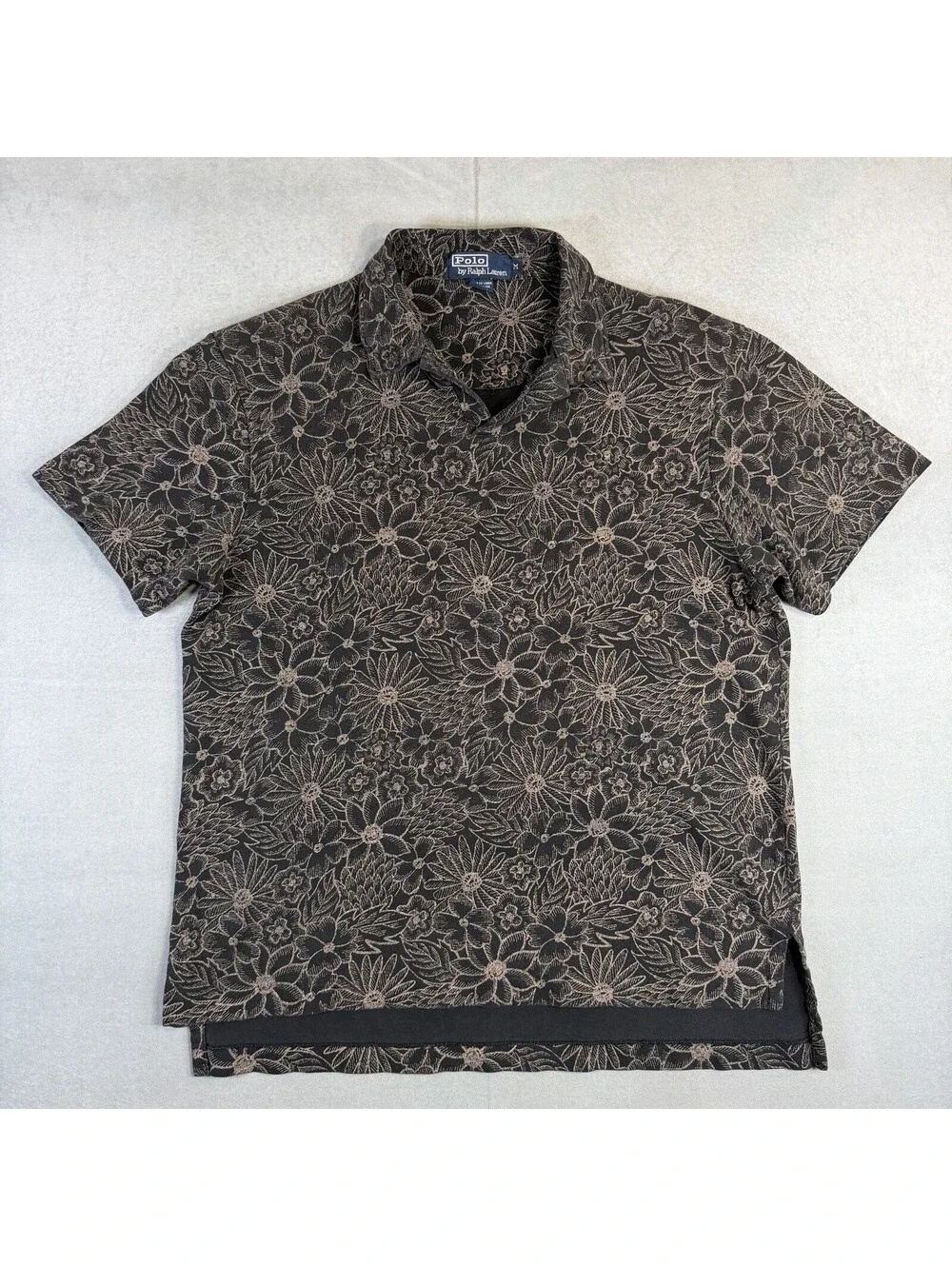 VTG 90s Polo Ralph Lauren Polo Shirt Mens Medium Black Floral Linen Cotton Blend